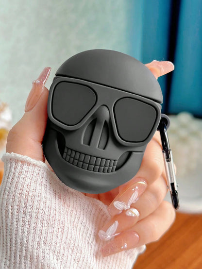 Black Halloween Bluetooth Earphone 1pc Unique Funny 3D Skull Headphone Protective Case Gift Party