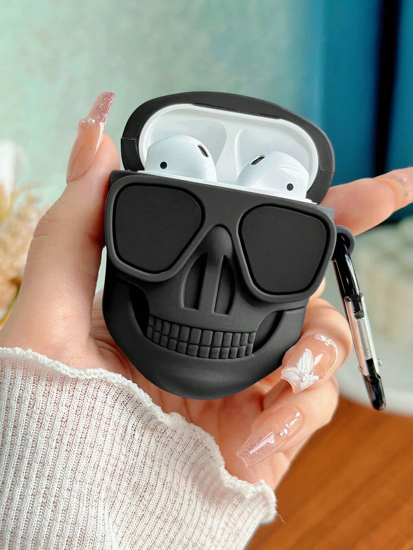 Black Halloween Bluetooth Earphone 1pc Unique Funny 3D Skull Headphone Protective Case Gift Party