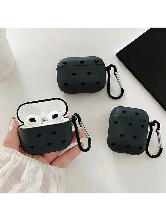 Black Heart-Shaped TPU Bluetooth Earphone Case [Detachable Design] New Fashion Black Heart-Shaped Polka Dot Lightning Protection Case Compatible With 4th Gen, Pro 3/1/2, Pro 3, Pro 2 Soft TPU Wireless