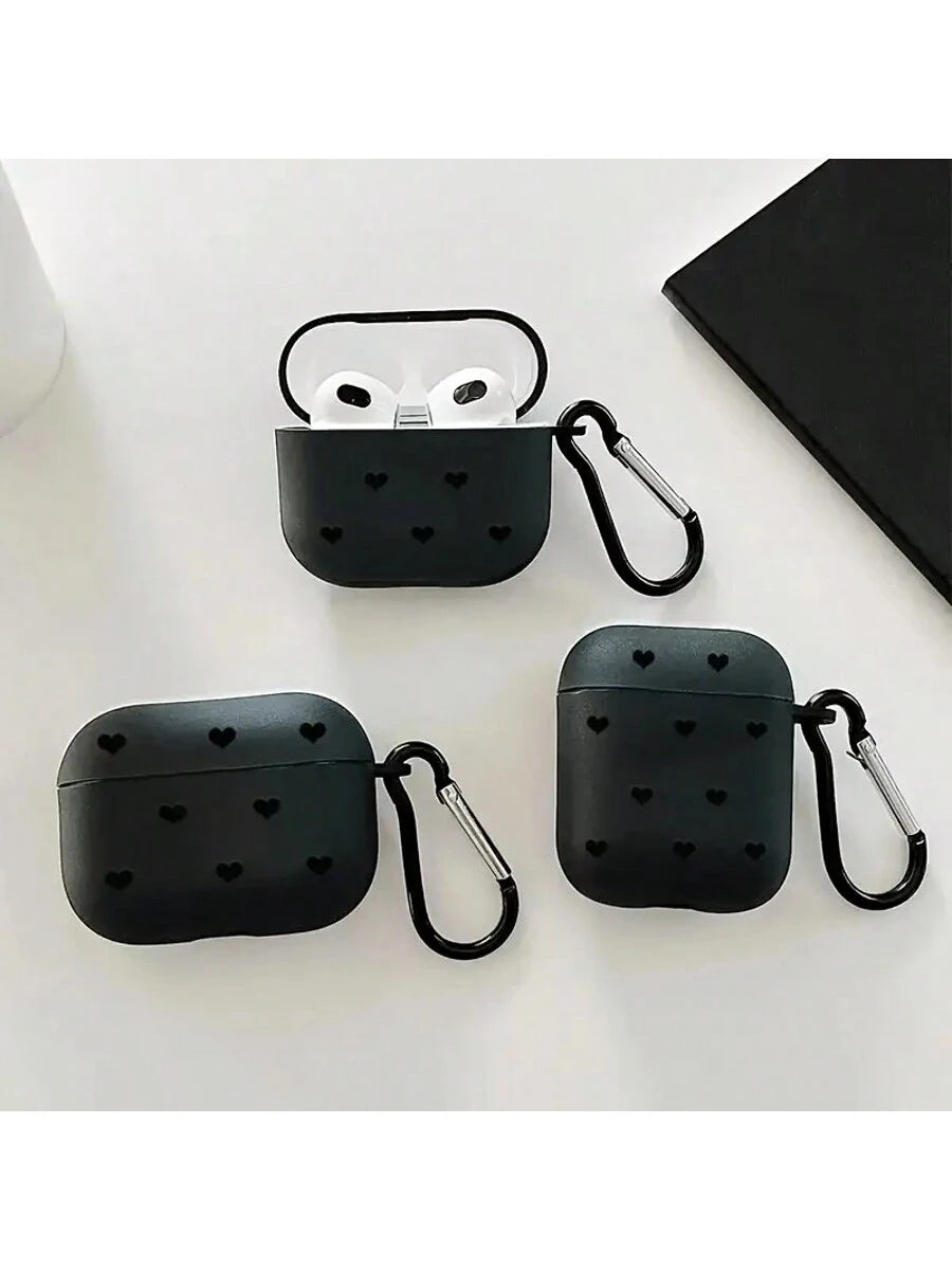 Black Heart-Shaped TPU Bluetooth Earphone Case [Detachable Design] New Fashion Black Heart-Shaped Polka Dot Lightning Protection Case Compatible With 4th Gen, Pro 3/1/2, Pro 3, Pro 2 Soft TPU Wireless