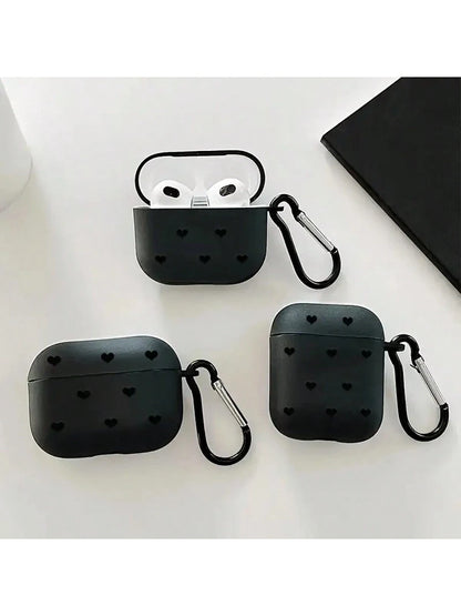Black Heart-Shaped TPU Bluetooth Earphone Case [Detachable Design] New Fashion Black Heart-Shaped Polka Dot Lightning Protection Case Compatible With 4th Gen, Pro 3/1/2, Pro 3, Pro 2 Soft TPU Wireless