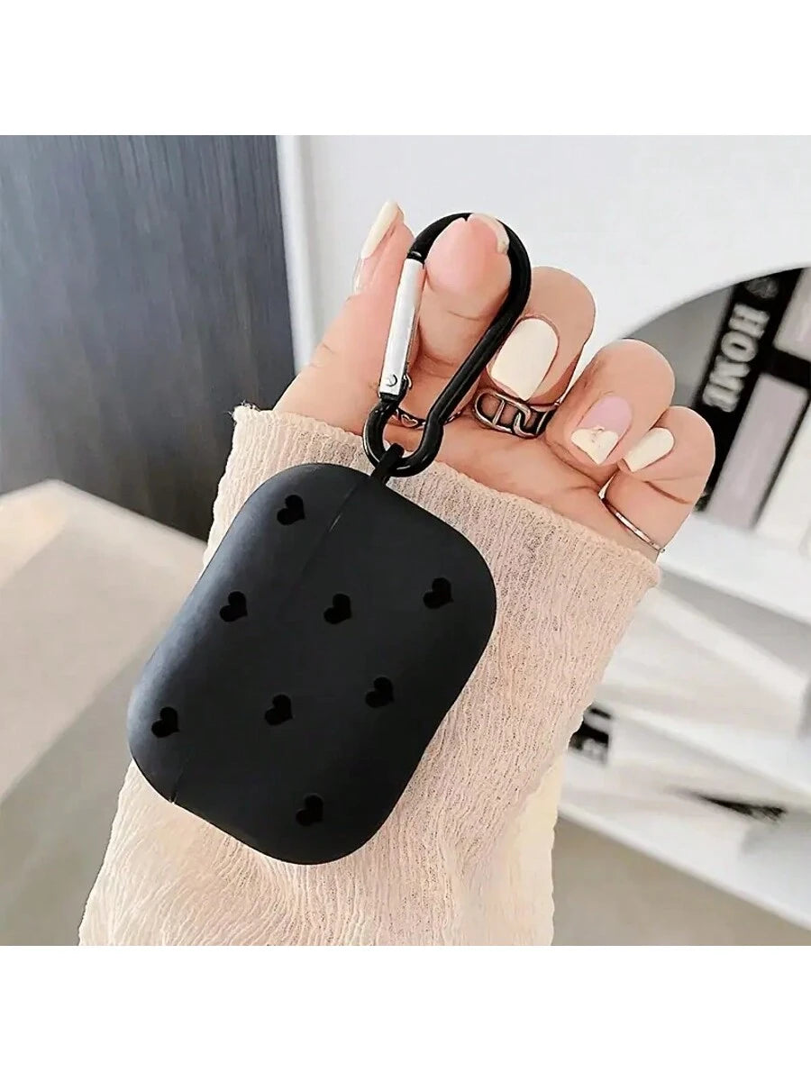 Black Heart-Shaped TPU Bluetooth Earphone Case [Detachable Design] New Fashion Black Heart-Shaped Polka Dot Lightning Protection Case Compatible With 4th Gen, Pro 3/1/2, Pro 3, Pro 2 Soft TPU Wireless