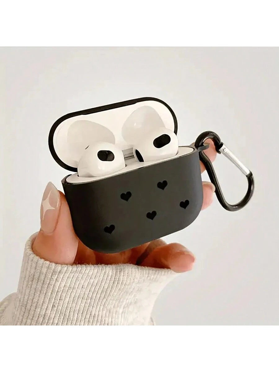 Black Heart-Shaped TPU Bluetooth Earphone Case [Detachable Design] New Fashion Black Heart-Shaped Polka Dot Lightning Protection Case Compatible With 4th Gen, Pro 3/1/2, Pro 3, Pro 2 Soft TPU Wireless