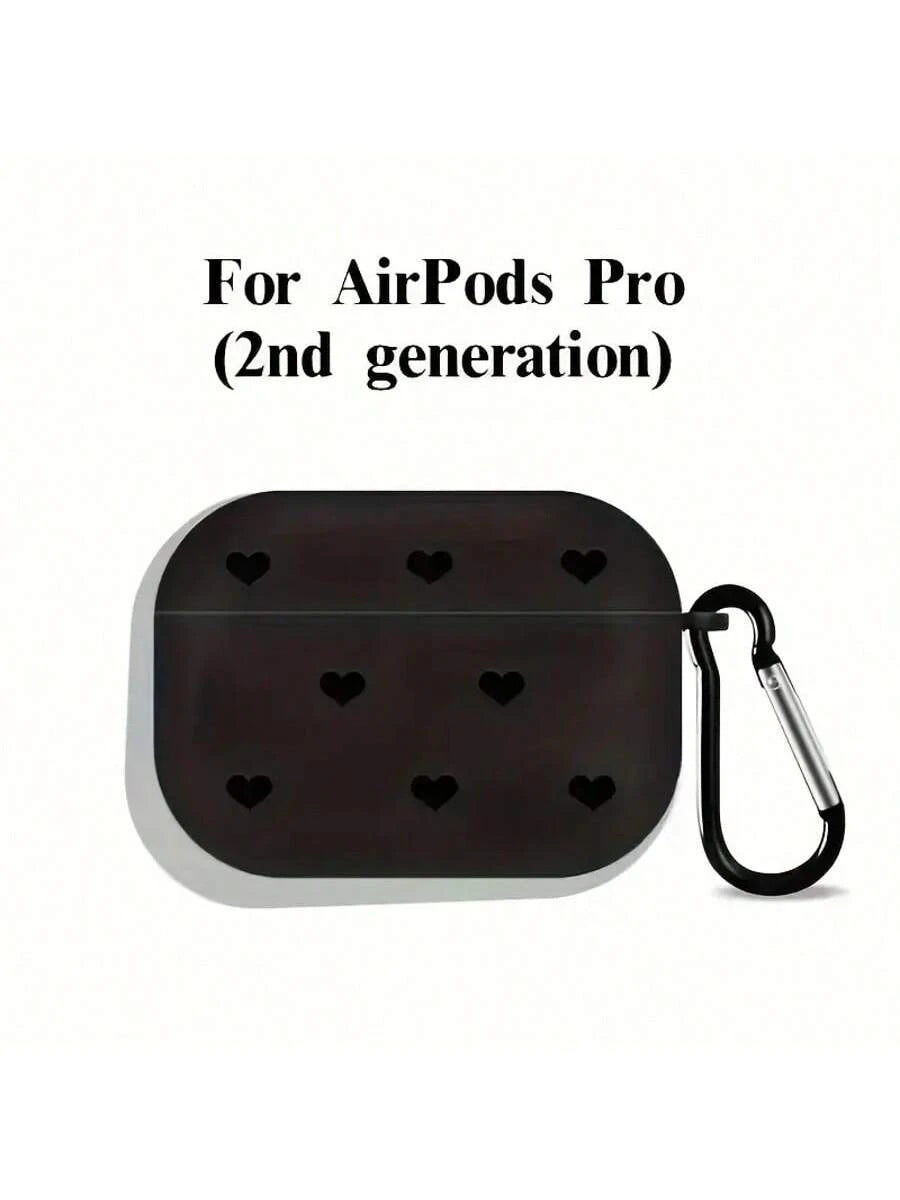 Black Heart-Shaped TPU Bluetooth Earphone Case [Detachable Design] New Fashion Black Heart-Shaped Polka Dot Lightning Protection Case Compatible With 4th Gen, Pro 3/1/2, Pro 3, Pro 2 Soft TPU Wireless