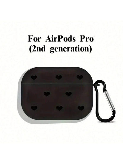 Black Heart-Shaped TPU Bluetooth Earphone Case [Detachable Design] New Fashion Black Heart-Shaped Polka Dot Lightning Protection Case Compatible With 4th Gen, Pro 3/1/2, Pro 3, Pro 2 Soft TPU Wireless