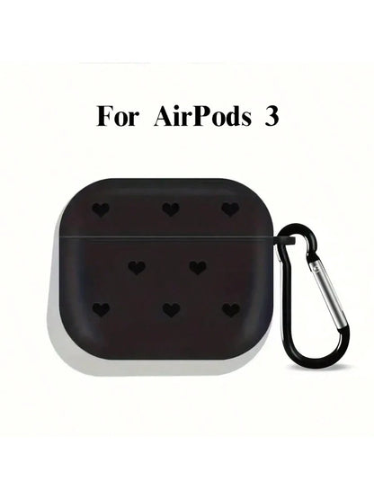 Black Heart-Shaped TPU Bluetooth Earphone Case [Detachable Design] New Fashion Black Heart-Shaped Polka Dot Lightning Protection Case Compatible With 4th Gen, Pro 3/1/2, Pro 3, Pro 2 Soft TPU Wireless