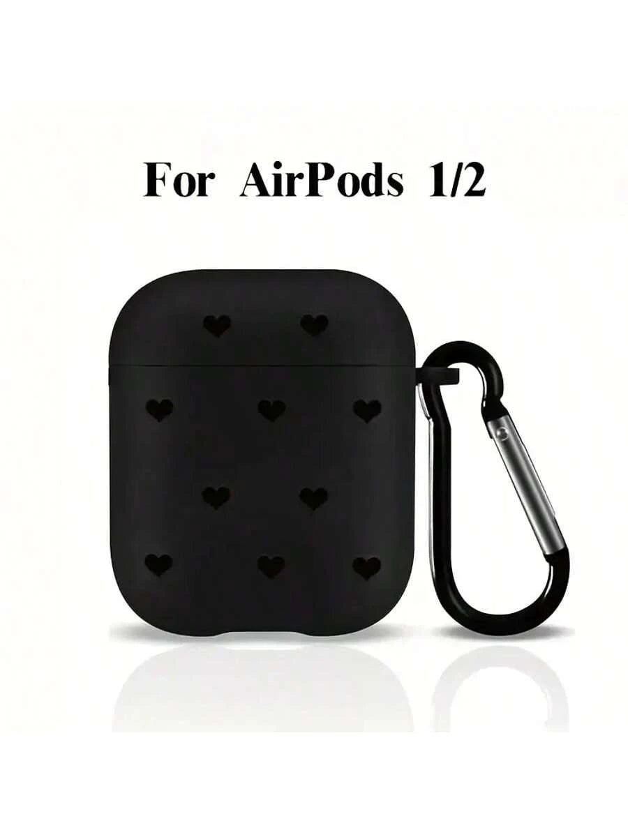 Black Heart-Shaped TPU Bluetooth Earphone Case [Detachable Design] New Fashion Black Heart-Shaped Polka Dot Lightning Protection Case Compatible With 4th Gen, Pro 3/1/2, Pro 3, Pro 2 Soft TPU Wireless