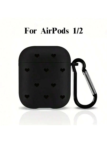 Black Heart-Shaped TPU Bluetooth Earphone Case [Detachable Design] New Fashion Black Heart-Shaped Polka Dot Lightning Protection Case Compatible With 4th Gen, Pro 3/1/2, Pro 3, Pro 2 Soft TPU Wireless