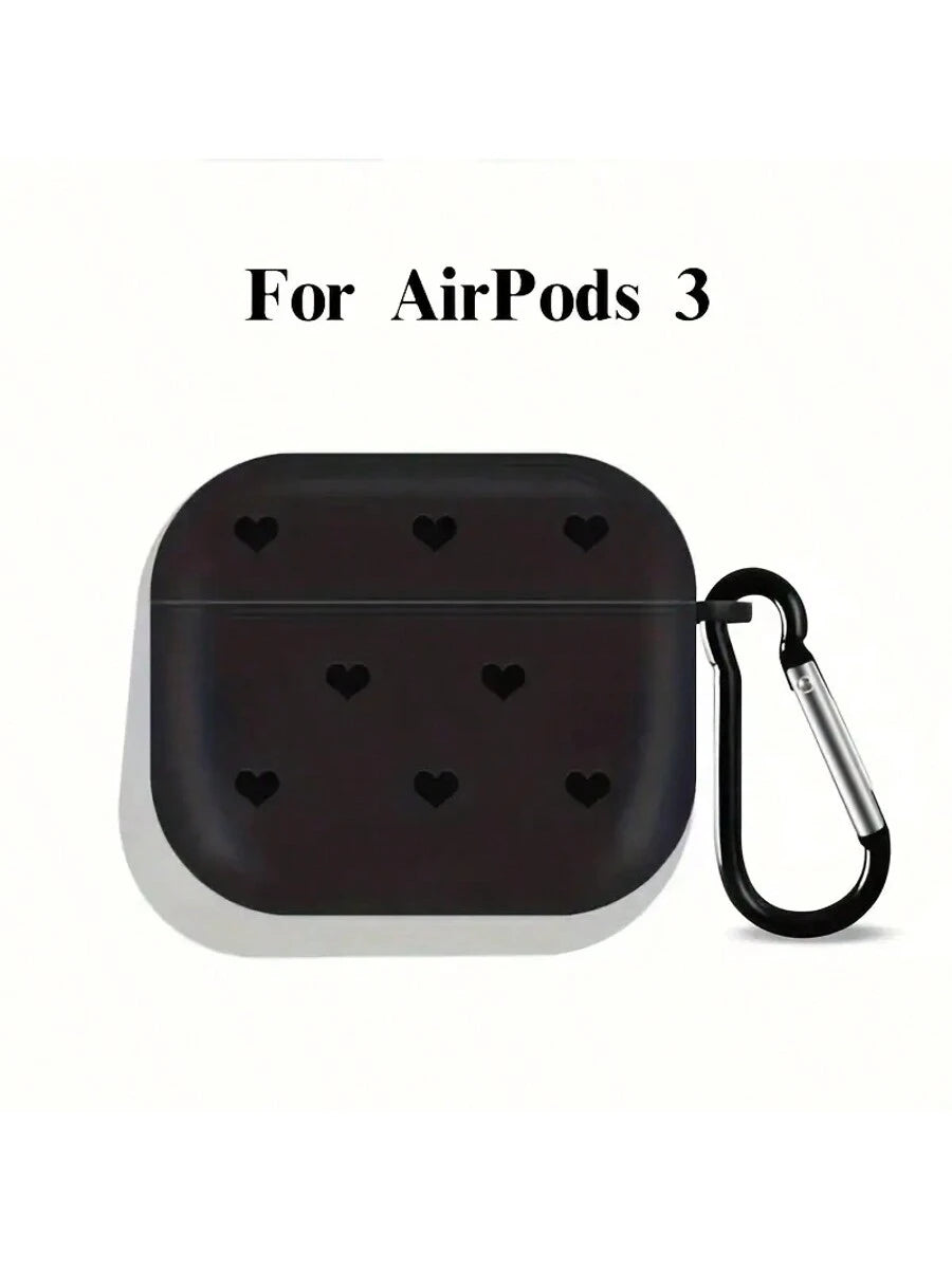 Black Heart-Shaped TPU Bluetooth Earphone Case [Detachable Design] New Fashion Black Heart-Shaped Polka Dot Lightning Protection Case Compatible With 4th Gen, Pro 3/1/2, Pro 3, Pro 2 Soft TPU Wireless