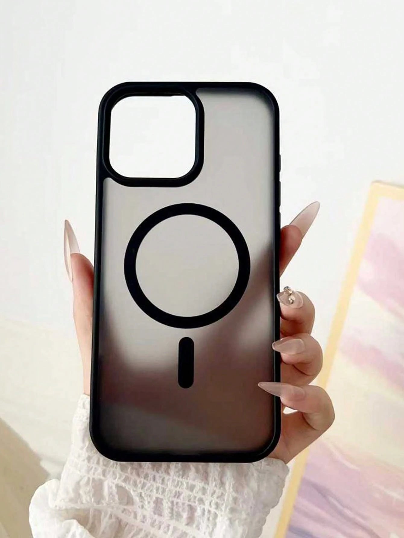 Black Magnetic Style Semi-Transparent Soft Shock-Absorbing Defender MagSafe Magnetic Phone Case Compatible With IPhone Black Phone Case Spring Gift