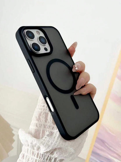 Black Magnetic Style Semi-Transparent Soft Shock-Absorbing Defender MagSafe Magnetic Phone Case Compatible With IPhone Black Phone Case Spring Gift