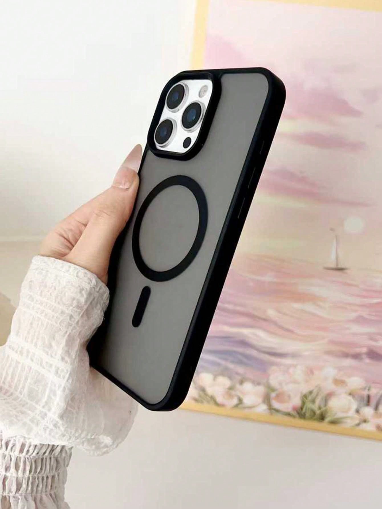 Black Magnetic Style Semi-Transparent Soft Shock-Absorbing Defender MagSafe Magnetic Phone Case Compatible With IPhone Black Phone Case Spring Gift