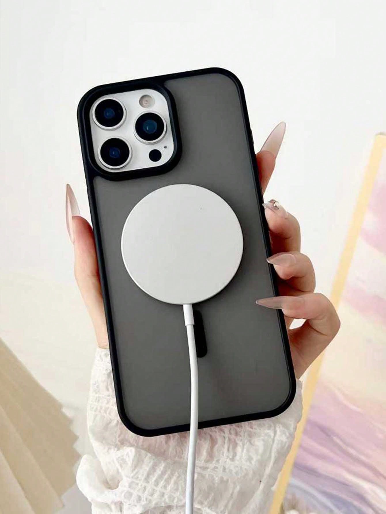 Black Magnetic Style Semi-Transparent Soft Shock-Absorbing Defender MagSafe Magnetic Phone Case Compatible With IPhone Black Phone Case Spring Gift