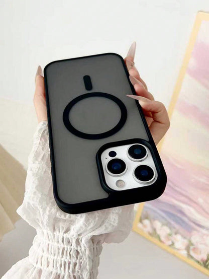 Black Magnetic Style Semi-Transparent Soft Shock-Absorbing Defender MagSafe Magnetic Phone Case Compatible With IPhone Black Phone Case Spring Gift