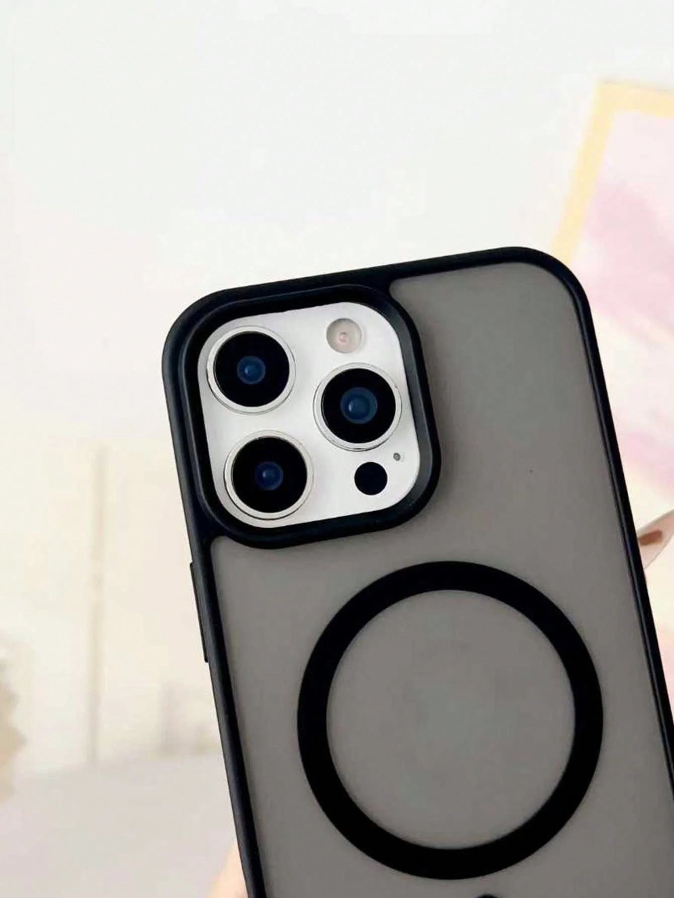 Black Magnetic Style Semi-Transparent Soft Shock-Absorbing Defender MagSafe Magnetic Phone Case Compatible With IPhone Black Phone Case Spring Gift