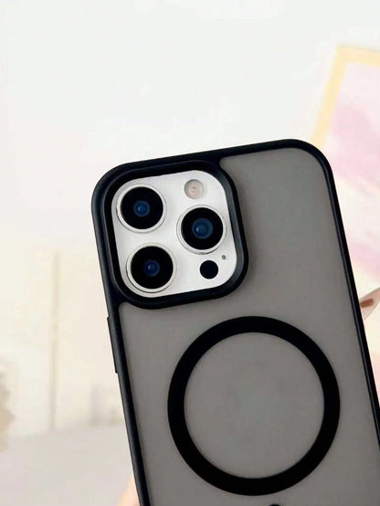 Black Magnetic Style Semi-Transparent Soft Shock-Absorbing Defender MagSafe Magnetic Phone Case Compatible With IPhone Black Phone Case Spring Gift