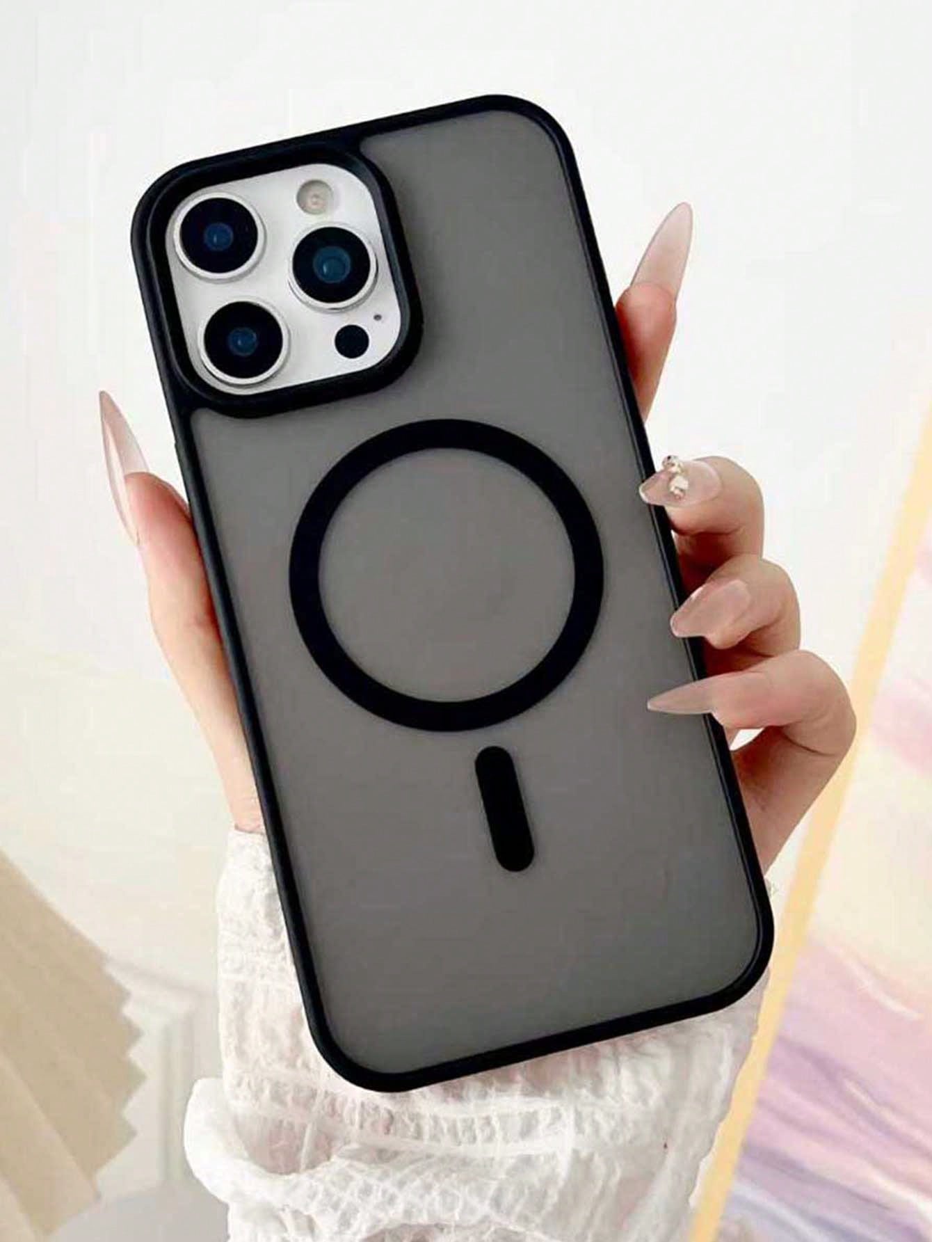Black Magnetic Style Semi-Transparent Soft Shock-Absorbing Defender MagSafe Magnetic Phone Case Compatible With IPhone Black Phone Case Spring Gift