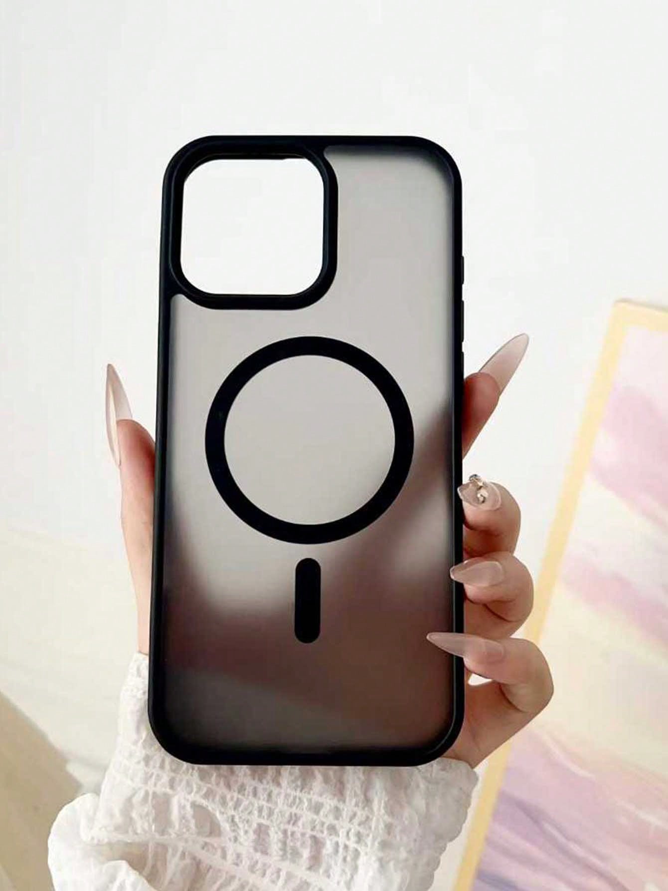 Black Magnetic Style Semi-Transparent Soft Shock-Absorbing Defender MagSafe Magnetic Phone Case Compatible With IPhone Black Phone Case Spring Gift