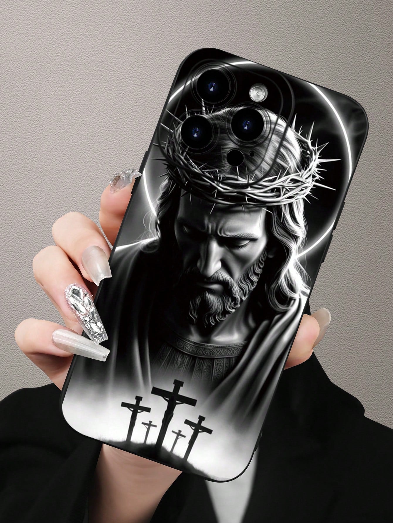 Black & White Character 2D Pattern Creative Cool Personalized Religious Believer Style Soft Protective Case, Matte Black Full Coverage Dustproof Waterproof Soft Shell, Suitable As Gift For Friends, Fa