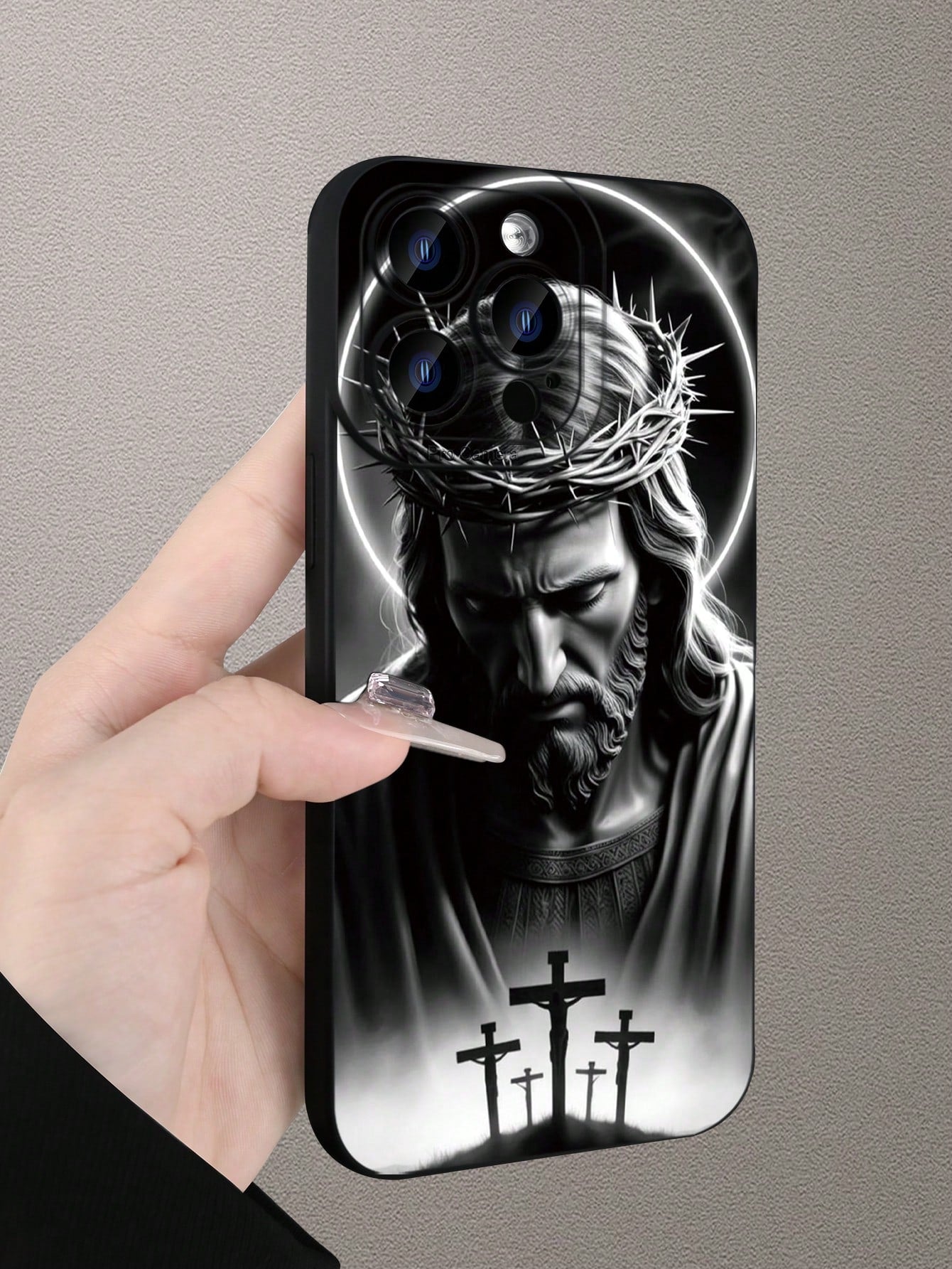 Black & White Character 2D Pattern Creative Cool Personalized Religious Believer Style Soft Protective Case, Matte Black Full Coverage Dustproof Waterproof Soft Shell, Suitable As Gift For Friends, Fa