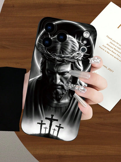 Black & White Character 2D Pattern Creative Cool Personalized Religious Believer Style Soft Protective Case, Matte Black Full Coverage Dustproof Waterproof Soft Shell, Suitable As Gift For Friends, Fa