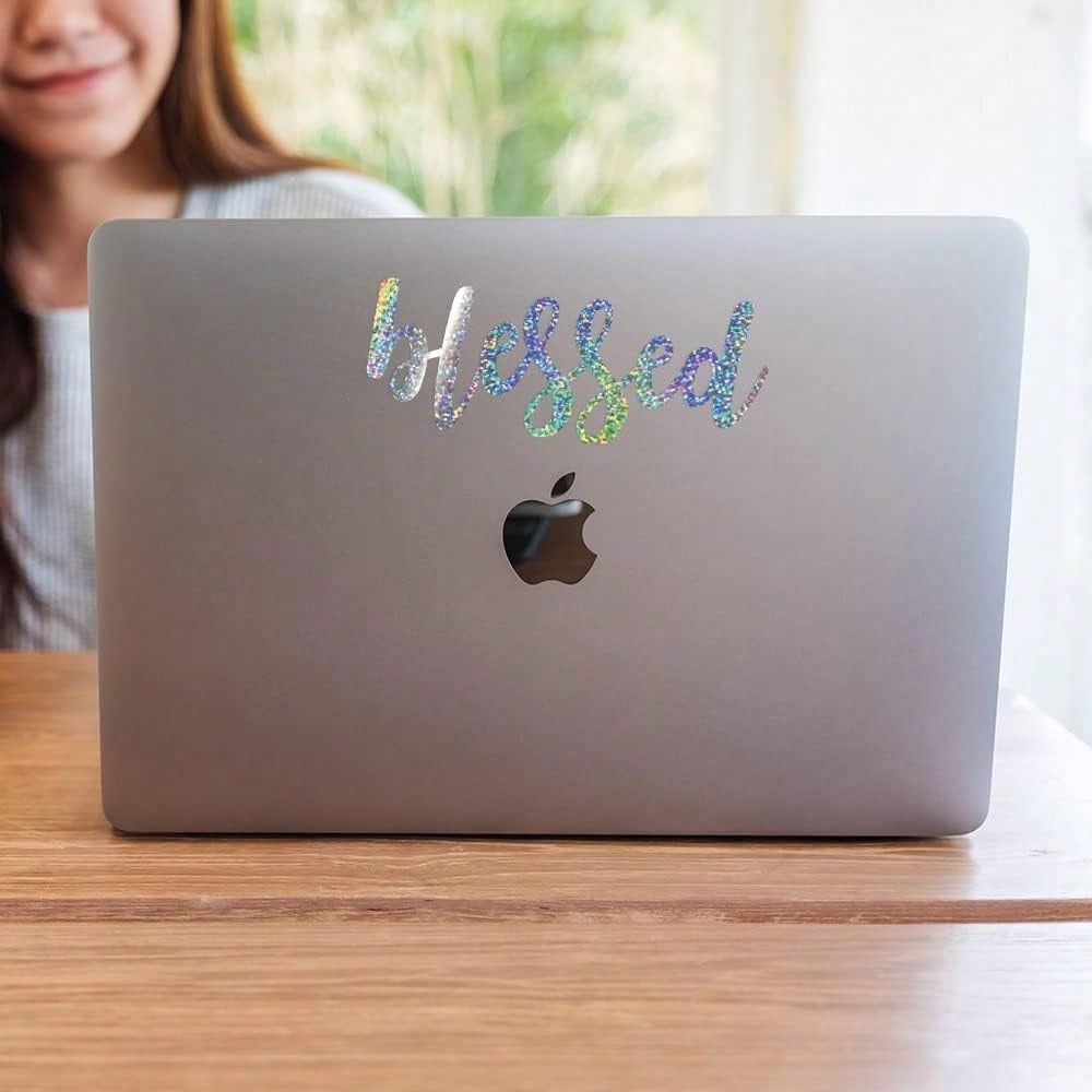 Blessed Sticker, Platinum Sparkle (Holographic)- Use Decals On Windows, Laptops, Notebooks, Canteens, Water Bottles, Rear Windshield (Platinum