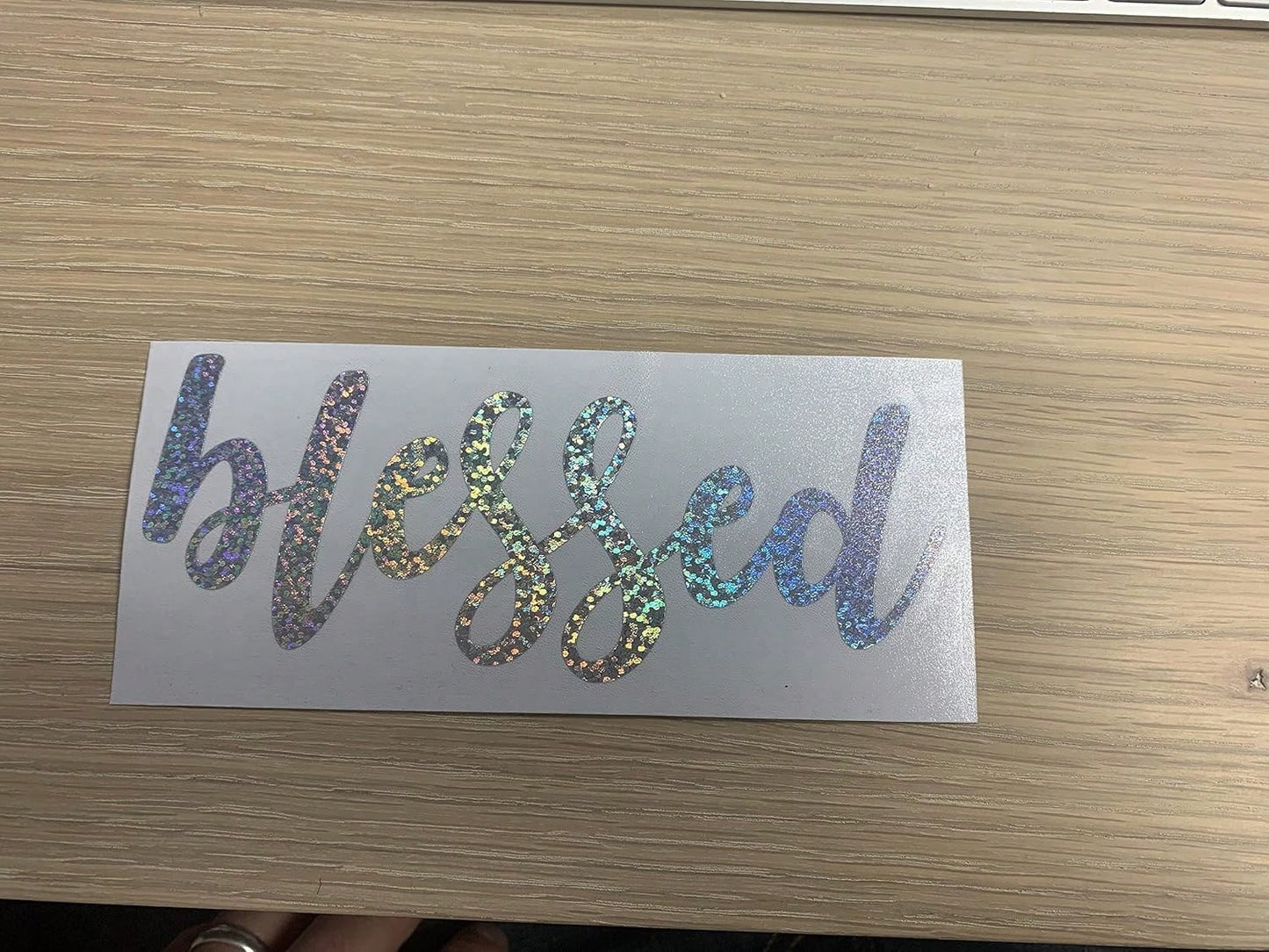 Blessed Sticker, Platinum Sparkle (Holographic)- Use Decals On Windows, Laptops, Notebooks, Canteens, Water Bottles, Rear Windshield (Platinum