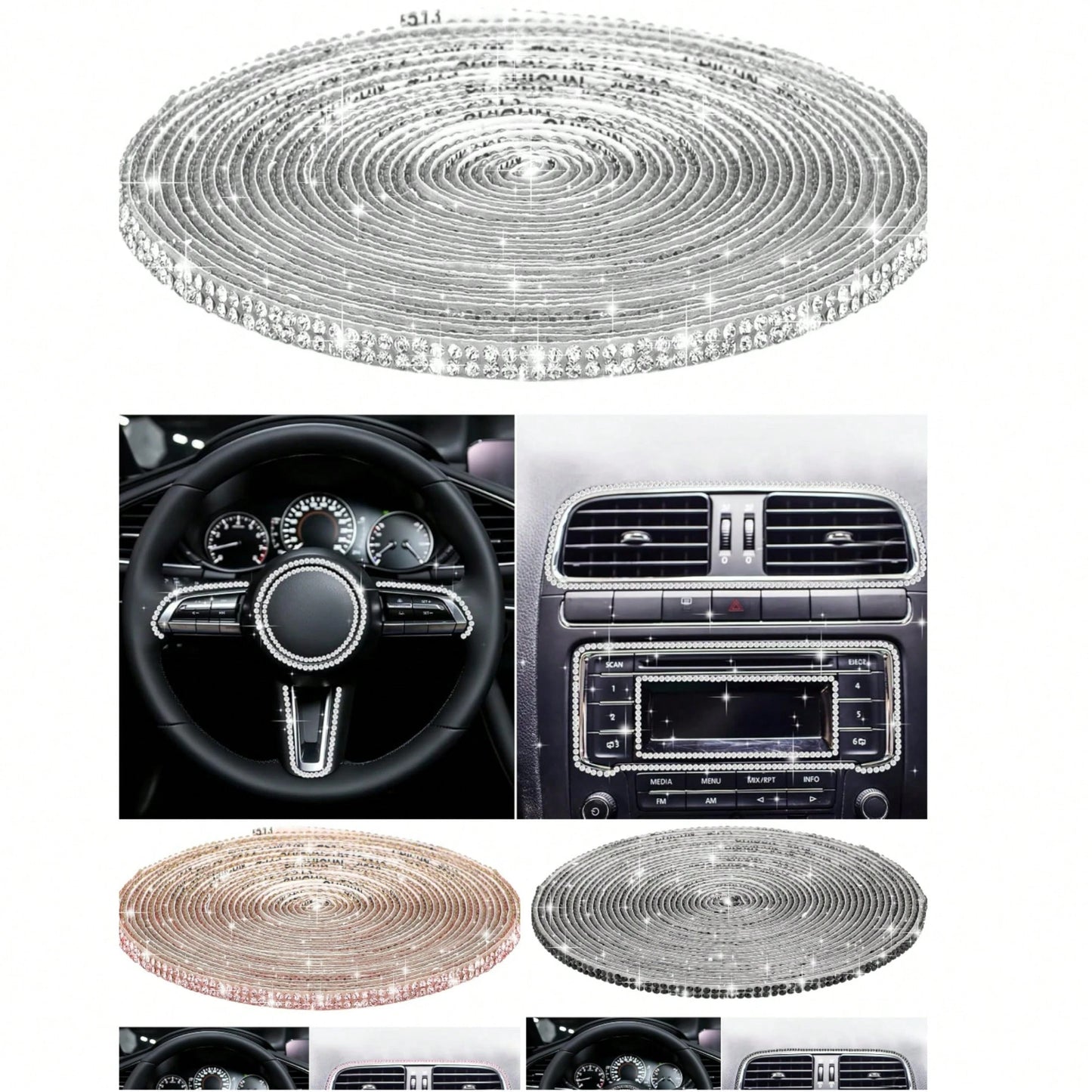 Bling Car Trim Strips, Bling Car Trim Strips, Rhinestone Strips For Car Dashboard Decoration Glitter Interior Exterior Accessories Automotive Diamond Inlaid Decorative Strip DIY 1pc