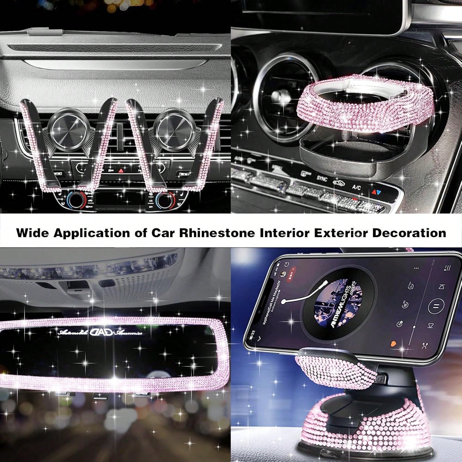 Bling Car Trim Strips, Bling Car Trim Strips, Rhinestone Strips For Car Dashboard Decoration Glitter Interior Exterior Accessories Automotive Diamond Inlaid Decorative Strip DIY 1pc