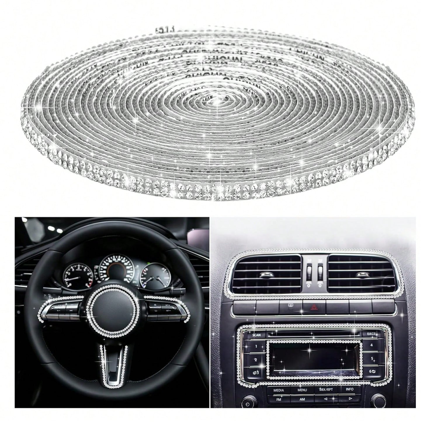 Bling Car Trim Strips, Bling Car Trim Strips, Rhinestone Strips For Car Dashboard Decoration Glitter Interior Exterior Accessories Automotive Diamond Inlaid Decorative Strip DIY 1pc
