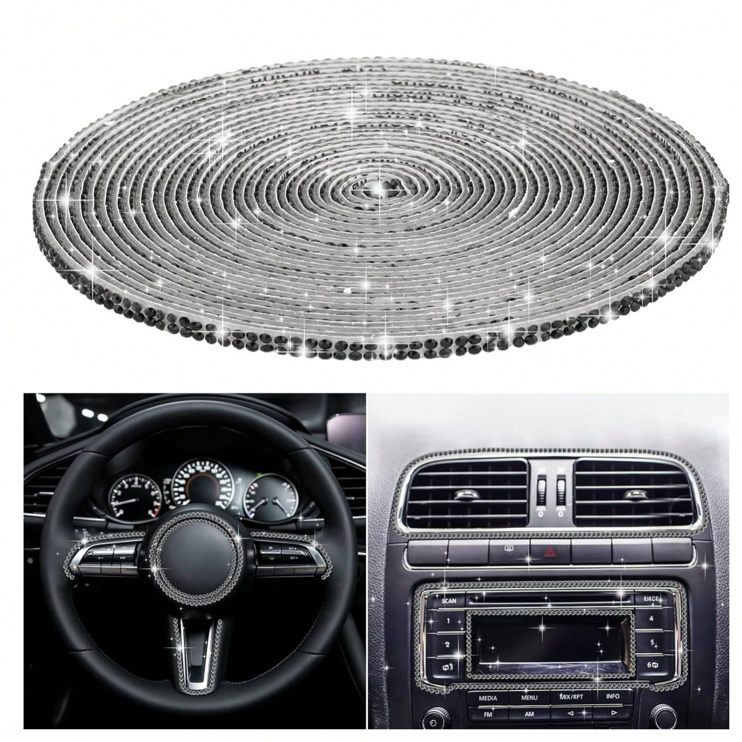 Bling Car Trim Strips, Bling Car Trim Strips, Rhinestone Strips For Car Dashboard Decoration Glitter Interior Exterior Accessories Automotive Diamond Inlaid Decorative Strip DIY 1pc