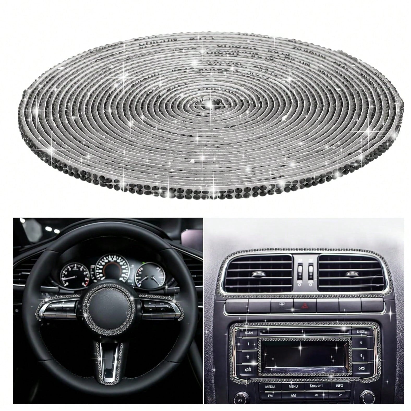 Bling Car Trim Strips, Bling Car Trim Strips, Rhinestone Strips For Car Dashboard Decoration Glitter Interior Exterior Accessories Automotive Diamond Inlaid Decorative Strip DIY 1pc