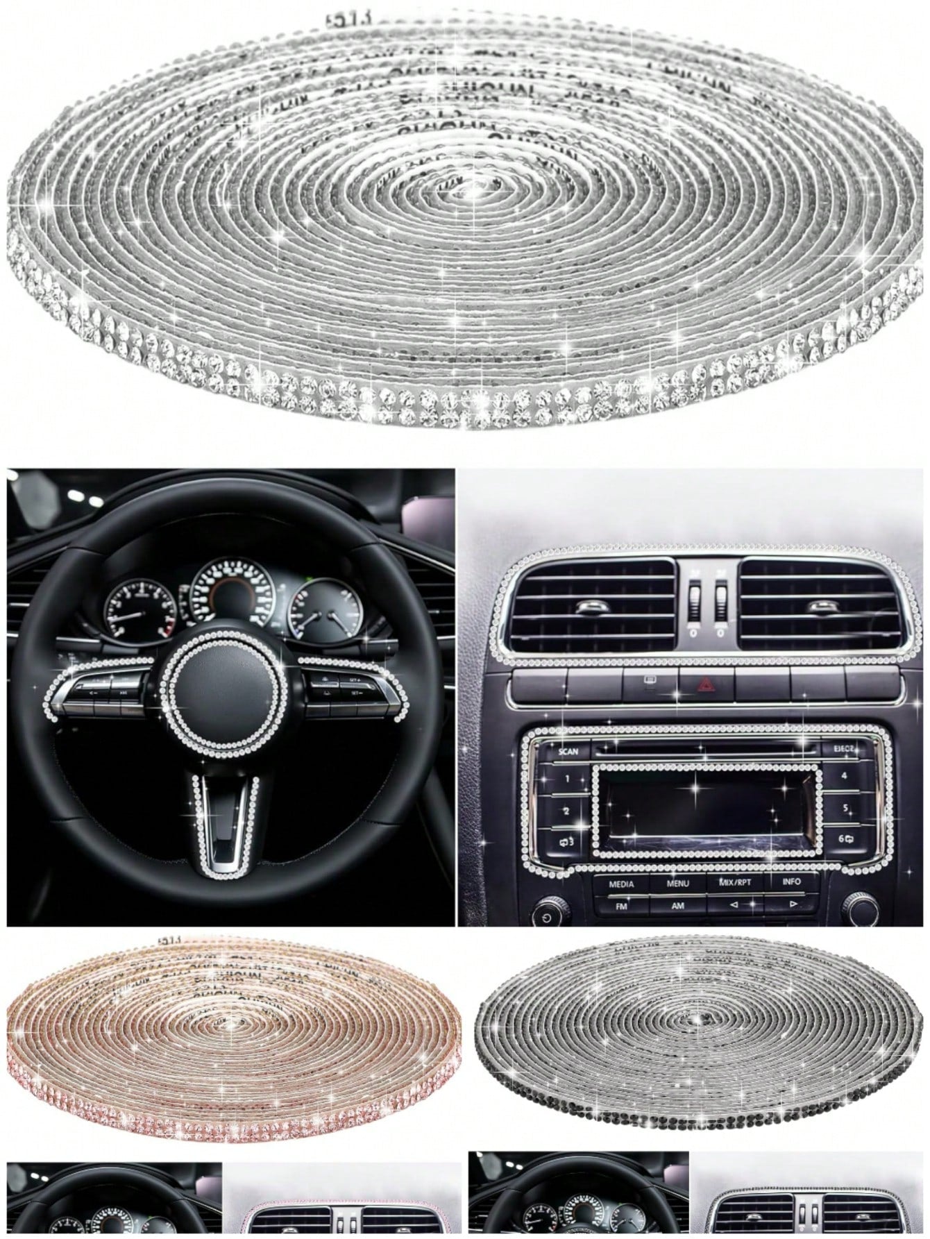 Bling Car Trim Strips, Bling Car Trim Strips, Rhinestone Strips For Car Dashboard Decoration Glitter Interior Exterior Accessories Automotive Diamond Inlaid Decorative Strip DIY 1pc