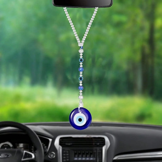 Blue Evil Eye Beaded Hanging Ornament- Lucky Car Rearview Mirror Pendant, Fashionable Car Interior Accessory, Perfect Gift