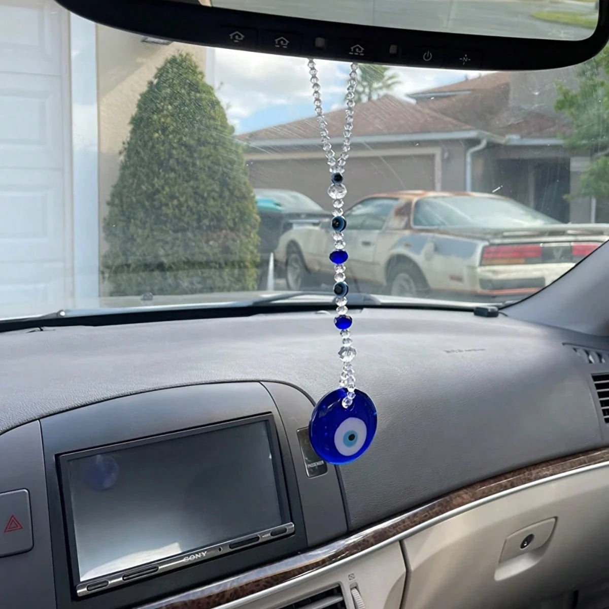 Blue Evil Eye Beaded Hanging Ornament- Lucky Car Rearview Mirror Pendant, Fashionable Car Interior Accessory, Perfect Gift