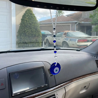 Blue Evil Eye Beaded Hanging Ornament- Lucky Car Rearview Mirror Pendant, Fashionable Car Interior Accessory, Perfect Gift