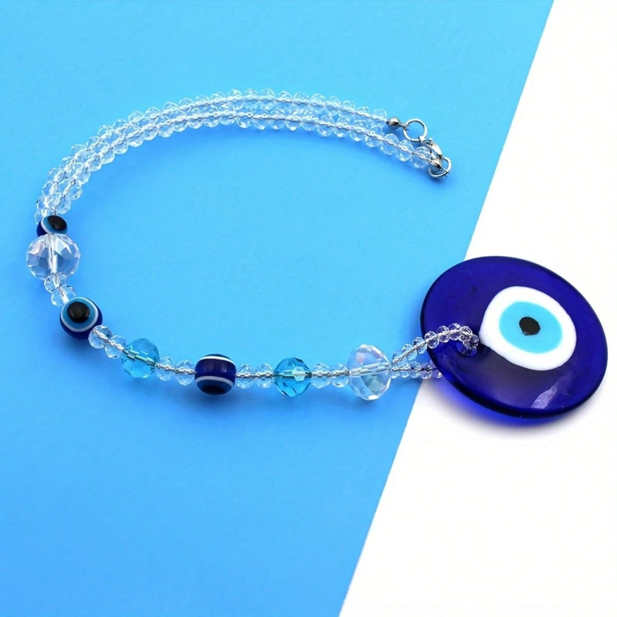 Blue Evil Eye Beaded Hanging Ornament- Lucky Car Rearview Mirror Pendant, Fashionable Car Interior Accessory, Perfect Gift