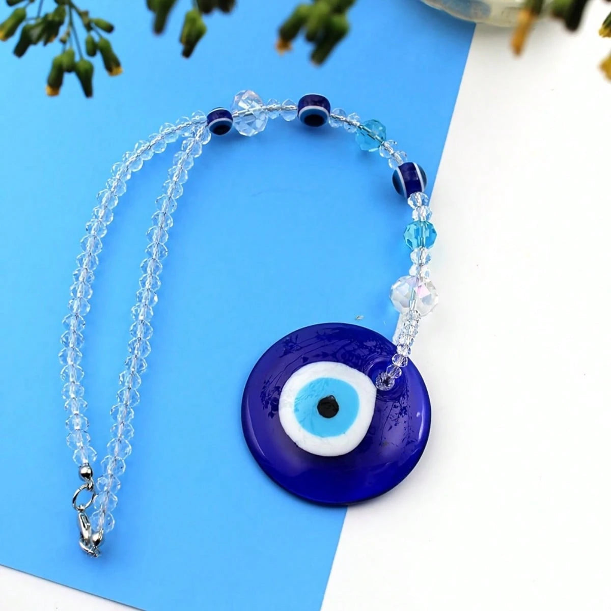 Blue Evil Eye Beaded Hanging Ornament- Lucky Car Rearview Mirror Pendant, Fashionable Car Interior Accessory, Perfect Gift