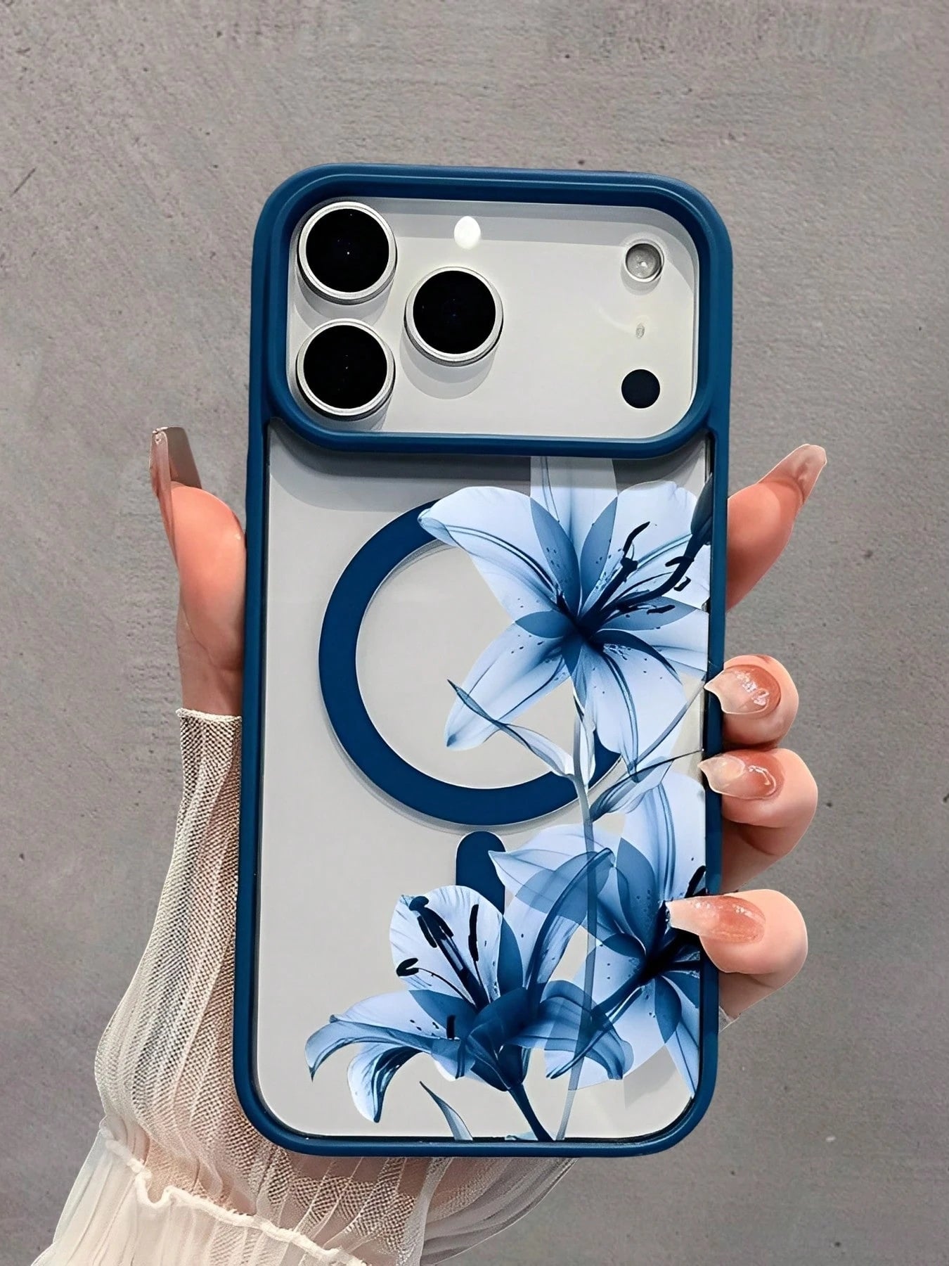 Blue Lily Magnetic MagSafe Snap Case. It's Suitable For IPhone 17, 17 Air, 17 Pro, 17 Pro Max, 16, 15, 14 Pro Max, 13, 12, 11 Plus, And The Galaxy S22/S23/S24/25/26 Ultra/FE+. It's A Shockproof Acryli