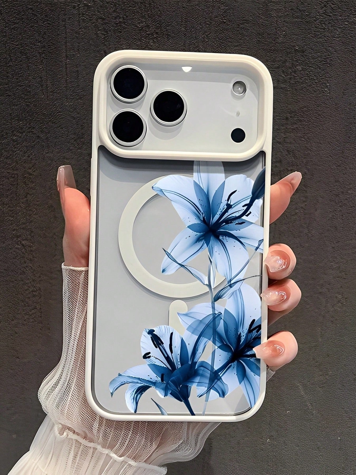 Blue Lily Magnetic MagSafe Snap Case. It's Suitable For IPhone 17, 17 Air, 17 Pro, 17 Pro Max, 16, 15, 14 Pro Max, 13, 12, 11 Plus, And The Galaxy S22/S23/S24/25/26 Ultra/FE+. It's A Shockproof Acryli