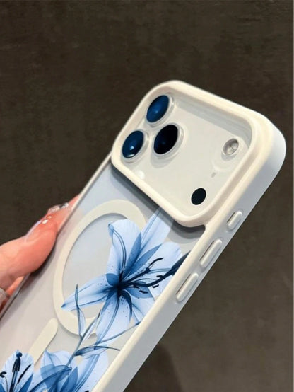 Blue Lily Magnetic MagSafe Snap Case. It's Suitable For IPhone 17, 17 Air, 17 Pro, 17 Pro Max, 16, 15, 14 Pro Max, 13, 12, 11 Plus, And The Galaxy S22/S23/S24/25/26 Ultra/FE+. It's A Shockproof Acryli