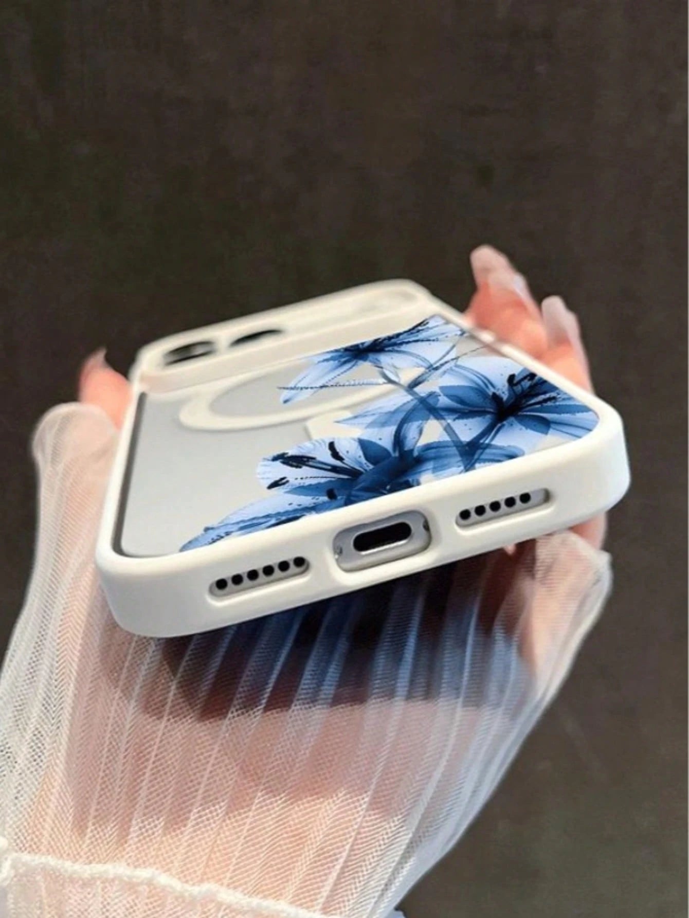 Blue Lily Magnetic MagSafe Snap Case. It's Suitable For IPhone 17, 17 Air, 17 Pro, 17 Pro Max, 16, 15, 14 Pro Max, 13, 12, 11 Plus, And The Galaxy S22/S23/S24/25/26 Ultra/FE+. It's A Shockproof Acryli
