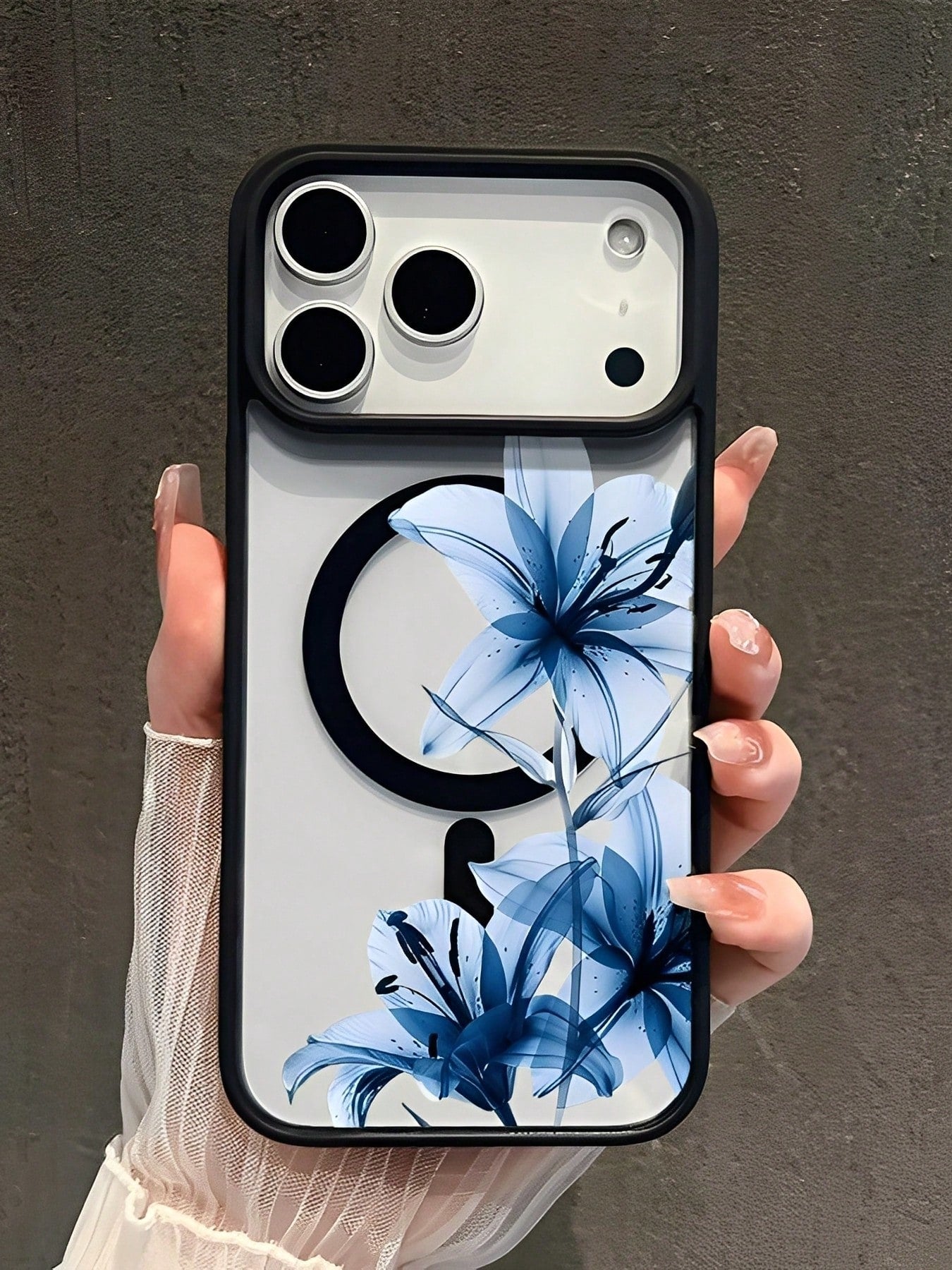 Blue Lily Magnetic MagSafe Snap Case. It's Suitable For IPhone 17, 17 Air, 17 Pro, 17 Pro Max, 16, 15, 14 Pro Max, 13, 12, 11 Plus, And The Galaxy S22/S23/S24/25/26 Ultra/FE+. It's A Shockproof Acryli