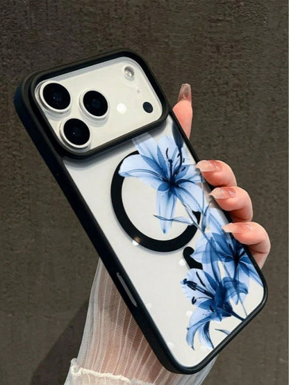 Blue Lily Magnetic MagSafe Snap Case. It's Suitable For IPhone 17, 17 Air, 17 Pro, 17 Pro Max, 16, 15, 14 Pro Max, 13, 12, 11 Plus, And The Galaxy S22/S23/S24/25/26 Ultra/FE+. It's A Shockproof Acryli