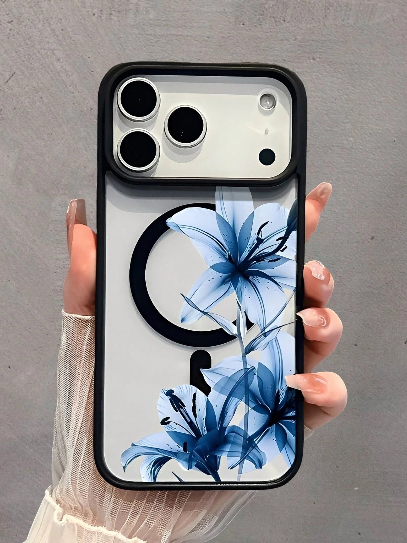 Blue Lily Magnetic MagSafe Snap Case. It's Suitable For IPhone 17, 17 Air, 17 Pro, 17 Pro Max, 16, 15, 14 Pro Max, 13, 12, 11 Plus, And The Galaxy S22/S23/S24/25/26 Ultra/FE+. It's A Shockproof Acryli