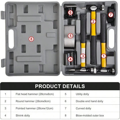 Body Shaping And Forming Repair Piece Kit- Roller Fixer Dent Remover Set With Hammer And Dolly