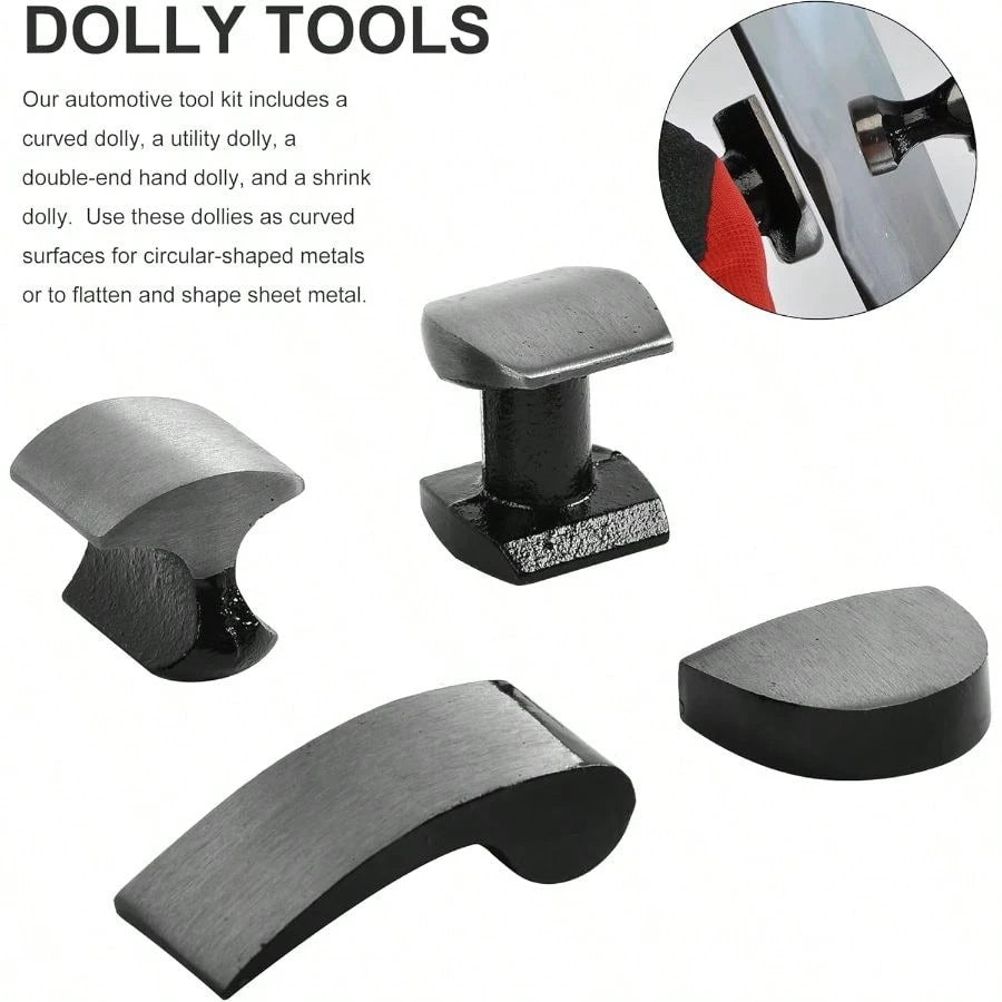 Body Shaping And Forming Repair Piece Kit- Roller Fixer Dent Remover Set With Hammer And Dolly
