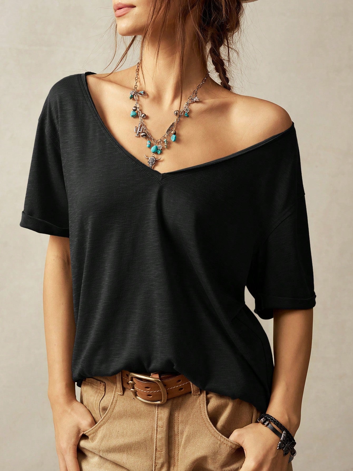 Bohemela Plus Size Casual Solid Color Short Sleeve T-Shirt, Summer V Neck T-Shirt Women T Shirt V Neck Tops Tee Casual Tops Women Summer,Holiday For Women