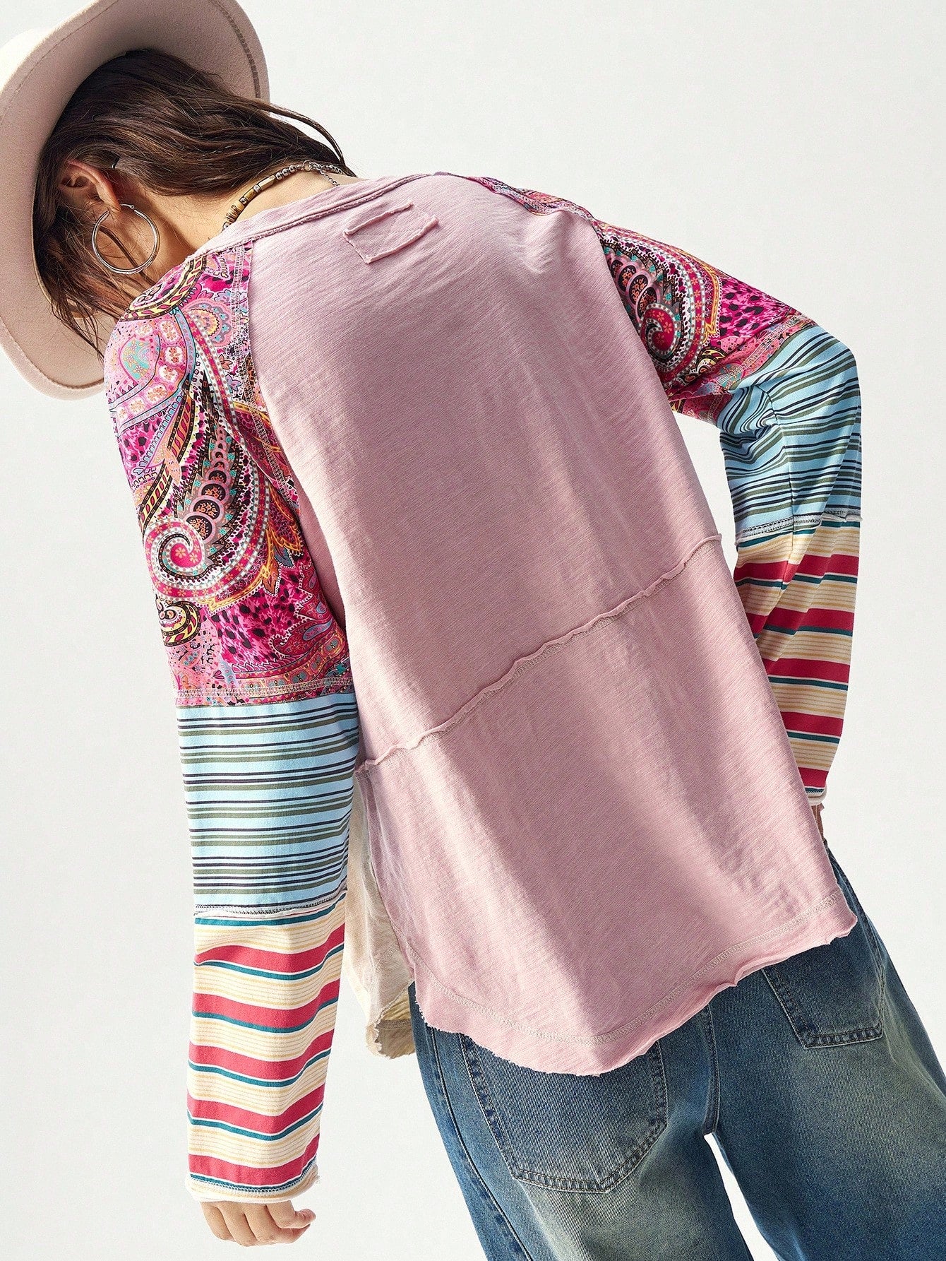 Bohemela Plus Size Women Floral Applique Round Neck Raglan Sleeve Casual Loose T-Shirt Fall