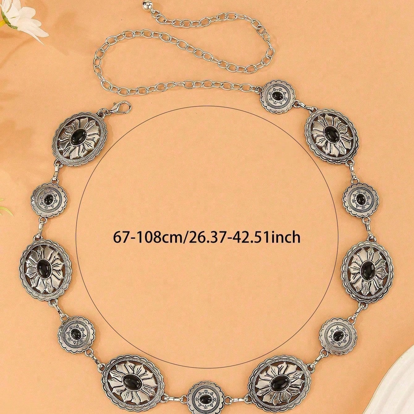 Bohemian Style Vintage Metal Chain Belt, Turquoise Carved Waist Chain, Turkish Waist Chain, Beach Cute Zinc Alloy Waist Chain, Suitable For All Seasons
